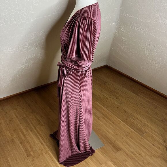 Baltic Born Maxi Dress Large Andi Ribbed Velvet Wrap Short Sleeve Dark Rose - Picture 10 of 11